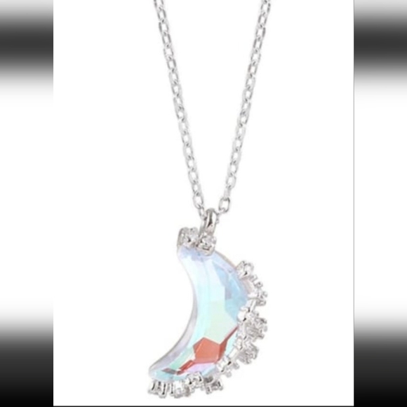 Swarovski Jewelry - Sterling Silver Stamped Half Moon & Crystal Necklace